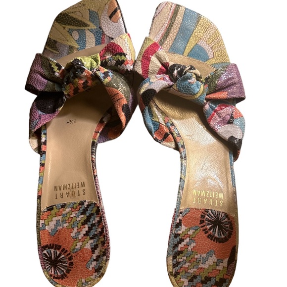 Stuart Weizmann leather abstract multicolored K2 slip on 4” heel shoes s… - Picture 3 of 6
